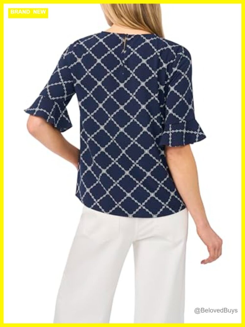 Crew Neck Top with Elbow Ruffle Cuffs - Picture 2 of 3